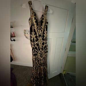 JOVANI 63349 Black and Gold Prom Dress